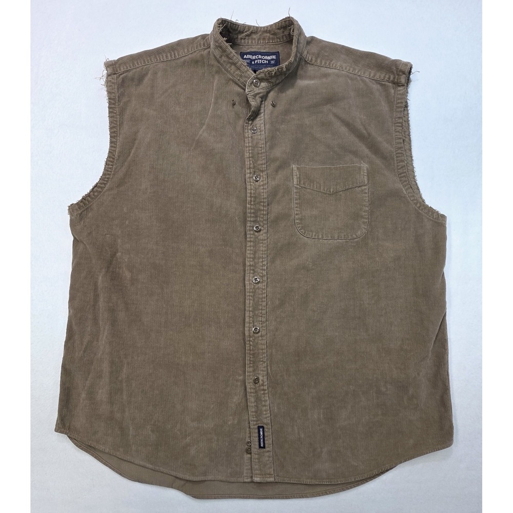 Vintage Abercrombie & Fitch Shirt Vest Men XL LIMITED USE Brown Corduroy Trashed